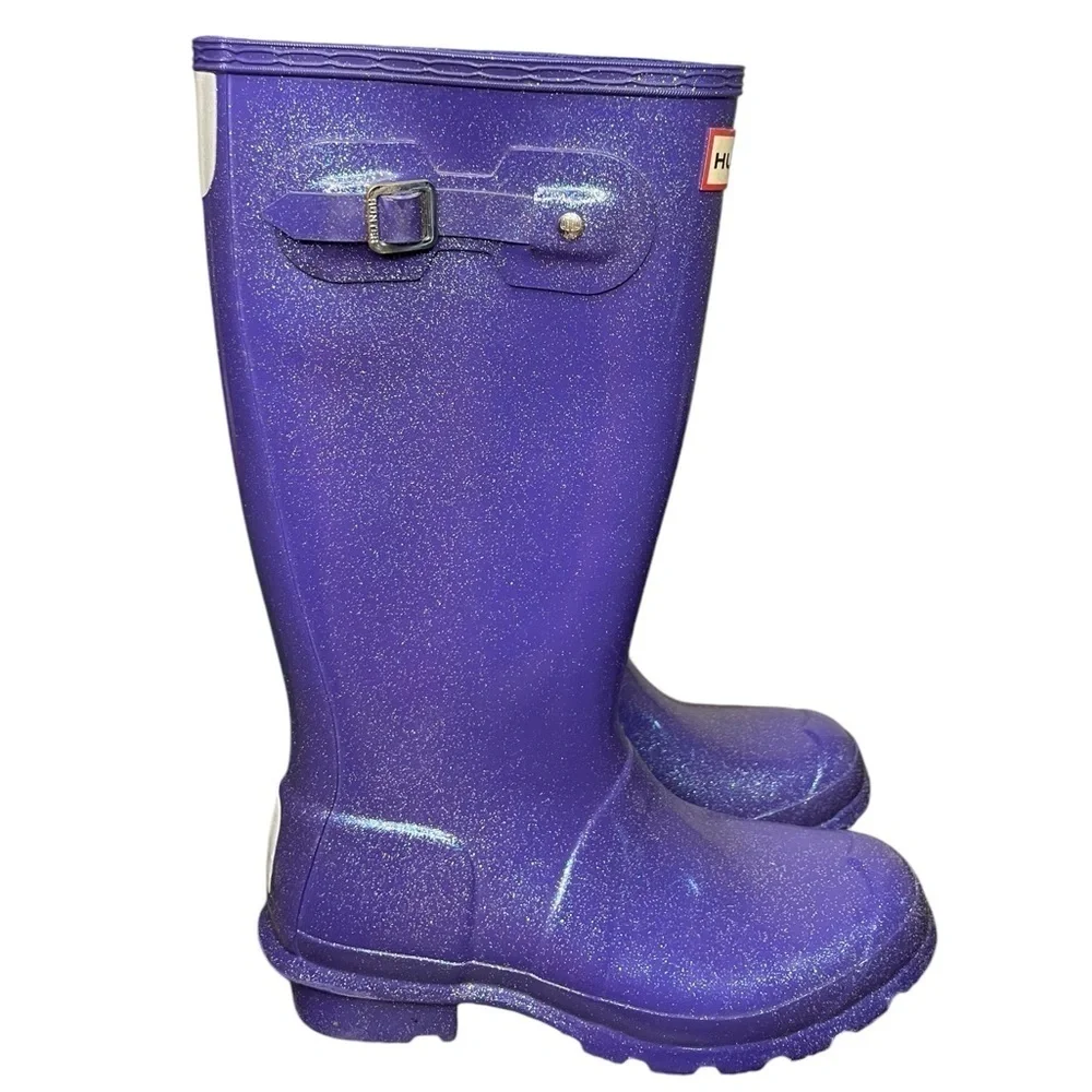 Hunter‎ Youth Classic Tall Rain Boots Starcloud Glitter Top Buckle Size B5/G6
